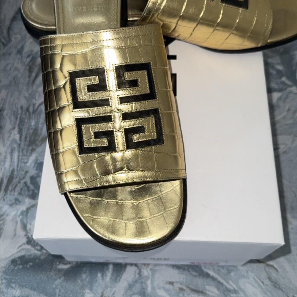Givenchy Gold Slide Sandals